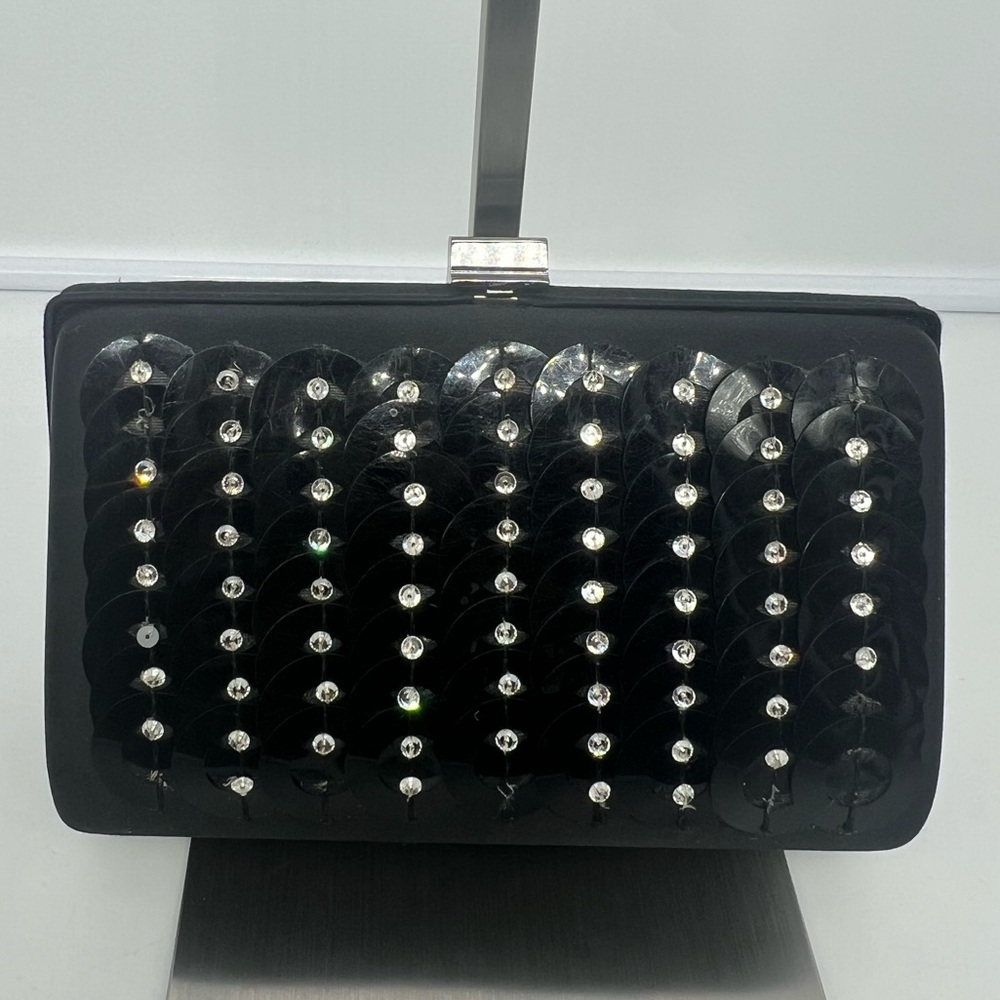 GIORGIO ARMANI Vintage Black Embellished Satin Minaudière Evening Purse Clutch